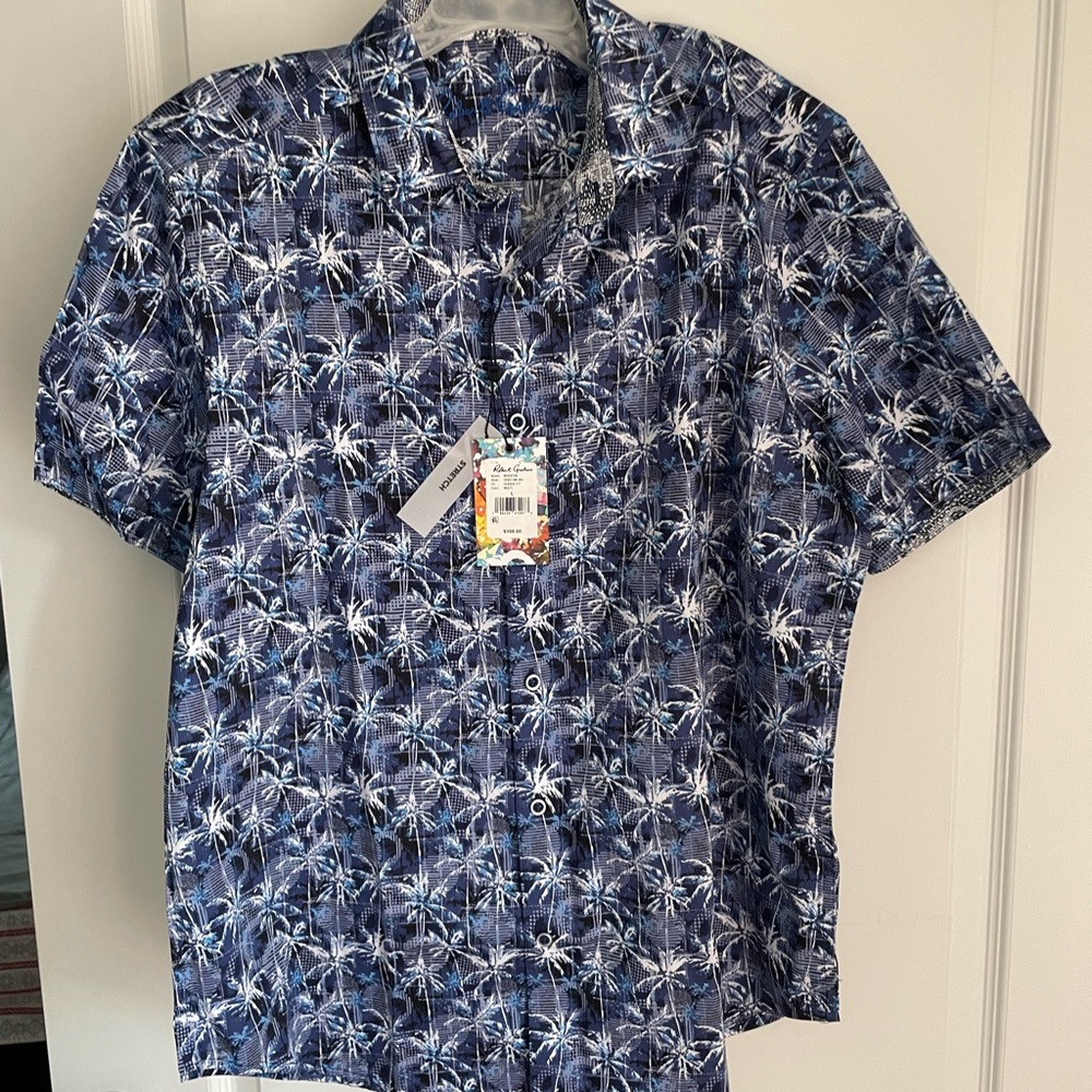 NWT Robert Graham Wheaton Short Sleeve Shirt Navy Classic Fit Size Large $188